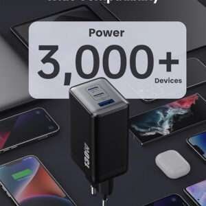 130W Chargeur USB C, 3 Ports PD QC Chargeur Rapide avec GaN III Tech, 65W Chargeur Laptop Compatible avec MacBook Pro/Air, ThinkPad, Dell XPS, iPad Pro, iPhone 16/15/14, Galaxy S23/S22,SteamDeck,USW