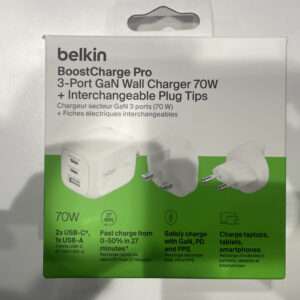 Belkin Chargeur USB C Gan 70w avec 2 ports USB-C et 1 USB-A