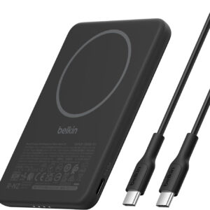 Belkin BoostCharge Batterie Externe Magnétique 5000mAh, Chargeur Portable Fin avec Anneau Magnétique Et Port USB-C, Power Bank pour iPhone, Galaxy,etc Câble USB-C Inclus, Noir